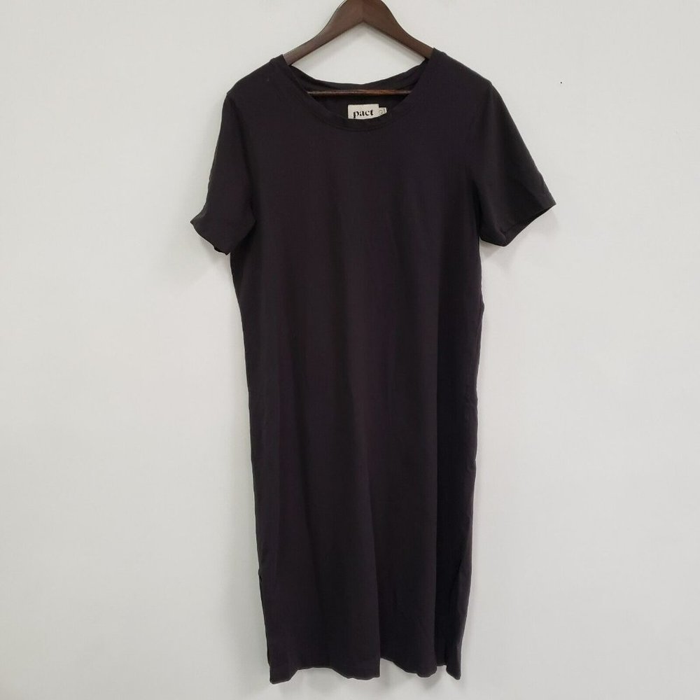 Pact Womens Organic Cotton Midi T-Shirt Dress Size L Round Neck Black Pullover